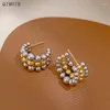 Stud Earrings Two-tone Ball Beads C Shape Post For Women Stainless Steel Trendy Fashion Jewelry Elegant Party Accessories Gifts C1647