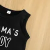 Ensembles de vêtements Baby Boy Piece Été Titulade Coton Lettres Imprimé Tabarrage avec un short en jean Ripped Set Child Kid Clothes H240507