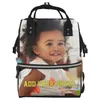 Sacos de fraldas Bolsa de discagem personalizada Mochila de discagem personalizada com textão de imagem Backpack de mamãe de grande capacidade, adequada para mamãe ao ar livre Travell240502