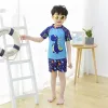 Roupas de banho 3pcs set desenho animado impressão infantil meninos roupas de banho infantil infantil infantil trajes de terno de natação roupas para menino de roupas de praia com chapéu