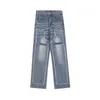 S 2023 Siber Y2K Moda Yıkanmış Mavi Bulbeli Kot Pantolon Erkekler İçin Düz Kadınlar Geniş Bacak Denim Pantolon Ropa Hombre J240507