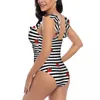 Frauen Badebekleidung Sexy One Piece Badeanzug Push Up Red Ladybugs auf Streifen Frauen Rüschen Monokini Bodysuit Badeanzug