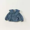 Giacche in stile coreano in stile primavera/estate/autunno giacca in jeans con collare pieghettata a maniche lunghe Abbigliamento E82075 H240507