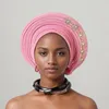 Abbigliamento etnico nigerian wedding gelhes africano headtie auto gele turbanti per donne aso oke tessuto copricapo musulmano testa femmina