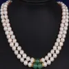 2 rangées 8-9 mm mer du sud vert jade jade Mother Pearl Collier jaune 352a