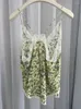 Kvinnors tankar Kvinnor Floral Tryckt Sling Tops Lace Trim Gul viskos ärmlös V-ringning 2024 Spring Summer Female Camisole