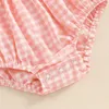 Rompers Summer Neonato per bambini Abbigliamento per neonati ragazze da tuta da gioco a quadri con spalla con abiti da nebworn a fascia H240507
