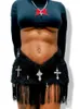 Rokken InsGoth Gothic Fringe Fur Rok met crossover -accessoires Dames Sexy High Taille Hip Wrap Y2K Mini Bottom Fashionable Street Clothing Q240507