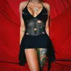 Основные повседневные платья Анджаманор расстроенные сетчатые сетки с сетью черные летние платья для женщин сексуальные ночные наряды DP V Mini Blackless D66-CE16 T240507