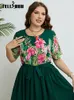 Festklänningar blommigt tryck ruched ruffles maxi klänning kvinnor sommar avslappnad snörning a-line lång plus size wrap streetwear vestidos