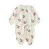 Pajamas New Spring Baby Girl Bamboo Fiber Cute Cherry O-neck Raglan Sleeve Pullover Top+Pants Kids Home Wear Nightgown H240507