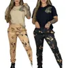Женщины с двумя частями брюки Activewear Случайная шейная футболка для экипажей