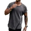T-shirt grande masculina vintage feita com mangas curtas velhas de camiseta casual solteira de camiseta do verão de cor da moda sólida 240428