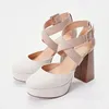 Dress Shoes White Vegan Suede Chunky Heel Platform Pumps With Ankle Straps