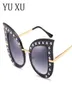 Personnalité des femmes Fashion Pearl Studs Cat Eye Sunglasses Sungases Lograves de soleil de diamant Madam Eyes Cat Gradient Sunglasses H627819061