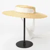 Szeroki brzeg Boater Hat 10cm 15 cm słomka płaska kobiety Summer Derby White Black Rire Tie Sun Beach Cap 240408