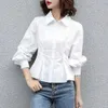 Camicette da donna camicie da camicia camicetta primaverile camicetta grande orlo ol stile di colore solido da donna camicia da ufficio colletto comte lady clew shirt women garment d240507