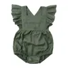 Rompers Försäljning baby flickor kläder för nyfödda linnor bomullsafflar kort ärm o-hals en bit spädbarn jumpsuit kläder 0-24m H240507