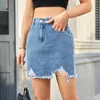 Röcke Frauen lässige elastische Taille Jeans Rock Vintage gewaschener Knopf gerissen Jean Fashion Y2K Girls Sommer Streetwear kurz