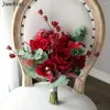 Fiori del matrimonio Janevini Vintage Europeo rosso Bridesmaid Bruquet Bruchetti artificiali Eucalipto Rosia di seta Bouquet Mariage Fleur Mariage