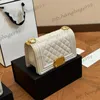 Cowhide Classic Mini Flap Quilted Crossbody Boy Shoulder Bags Caviar Leather Gold/Silver Chain Handbags Black White Purse Adjustable Strap Sacoche Purse 20CM