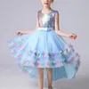 4-12 Girls Sequin Cake Dress Wedding Party Tail Elegant Princess Sleeveless Childrens Dress 240424