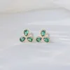 Boucles d'oreilles Green Crystal Clover 3 Feuilles pour femmes Feminia Corée Or Couleur de mariage Engagement de mariage Accessoires