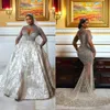 Wedding Ball Shining Gown Hollow Dresses O-Neck Beads Sequins Lace Sleeves Crystals Detachable Sweep Train Custom Made Bridal Plus Size Vestidos De Novia