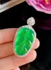 Bijoux espèces de glace brésilienne chrysoprase Agate Pendant Sweet Yang Green Leaf Leaf S925 argent comparable à la jadéite