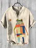 남성용 폴로 뉴 웨이브 프린트 V- 넥 짧은 슬리브 셔츠 외환 거래 패션 캐주얼 한 느슨한 티셔츠 대나무 린넨 셔츠 Topl2405