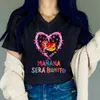 T-shirt féminin Ladys Fashion V-Neck Fluorescence Love Mermaid Ma Sera Bonito Flower Graphic Girl Karolg Singer t Casual Shirts D240507