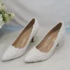 Dress Shoes Women Fashion Bridal Wedding and Bag Set Pointed Teen Hoge Heel White Flower Pearl Bruidsmeisje Party Lady Pumps