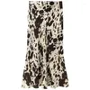 Skirts Women's Spring Summer 2024 Animal Print Skirt Midi Satin Mid Waist Floral In Elegant Social