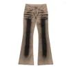 Frauen Jeans Reddachic Y2K Khaki Denim Bootcut Hosen für Frauen schmutzige Wäsche Distressed hohe Taille Flare 90er Retro Glockenboden Hosen Hose