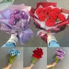 Decorative Flowers 1PC Carnation Flower Crochet Wool Hand Knitting Artificial Fake Bouquet Mother's Day Gift Wedding Party