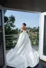 Sweetheart Satin Ball Gown Wedding Dresses Beach Court Train Bride Gown With Detachable Straps