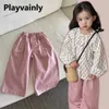 Trousers New Spring Autumn Baby Girls Wide Leg Pants Pink Elastic Waist Loose Straight Children Casual Versatile H240507