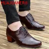 Chaussures décontractées hommes de luxe habiller le cuir crocodile de mariage 6cm talons hauts à la mode pointue rotule root de bal de fête oxford