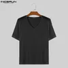 T-shirts pour hommes Incerun Tops 2024 Men de mode coréenne Men de mode légèrement transparent T-shirts à rayures en V Camiseta à manches courtes décontractées mâles