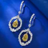 Brincos de garanhão 925 Prata Gancho de orelha de prata Mulheres incrustadas de luxo 8 mm 12 mm em forma de pêra gota de diamante amarelo de alto carbono