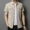 Camisas casuais masculinas 2024 Verão Polo Solid Color Cardigan Button Pocket Workwear