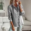 Women's Blouses Shirts Womens Blouses Fashion Simple Floral Border Collar Long Sle Single Breasted Casual Solid Color Fe Straight Shirts d240507
