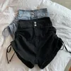 Jeans pour femmes zoki shirring shirring slim short denim femme fashion coréen haute taie décontractée bouton d'été tout match harajuku