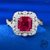 Cluster anneaux mirco pavage cz rétro conception 7x7 mm carré rouge rubis cubique zircon 925 sterling silver doigt anneau