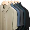 -Shirts Nouveaux polos élastiques en soie haut de gamme Été Nouveau col polo t-shirt Business Mode Mens Mens à manches courtes Style décontracté J240506