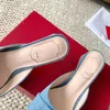 Carré Crystal Backle Mule Femmes Designer Sandales Blue Denim Mules Slide Slippers 4,5 cm Brock Talons Slip Chaussures Summer Beach Splipper Fashion Luxury Bijoux Sandale