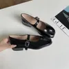 Lolita Shoes Girl Leather Belt Strap Trotter Shoes Ladies Square Split Toe Tabi Ninja Women Flats Mary Janes Buckle Band Loafers 240506