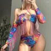 Costumi da bagno femminile 4pc da bagno da bagno da bagno stampare bikini 2024 donna sexy a maniche lunghe a maniche lunghe abito da bagno femmina