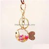Key Rings Animal Fish Pendant Keychain 40X51Mm Crystal Floating Locket Alloy Gold Tone Lobster Clasp Keyring Car Accessories Holders Dhscu