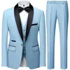 Herenpakken Blazers Mens Mariage kleurrijke blokhals set jas broek jas zakelijke casual bruidstanktop broek 3-delige Q240507